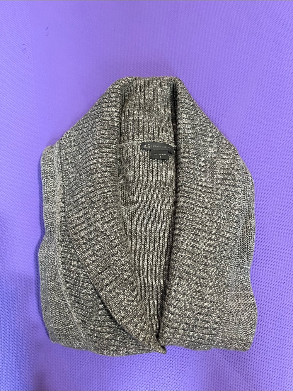 Armani Exchange Gray Ribbed Shawl-Collar Sweater